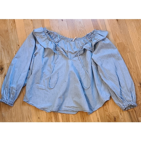 Free People Lily Of The Valley Chambray Blouse in Blue Size Small - Picture 12 of 15